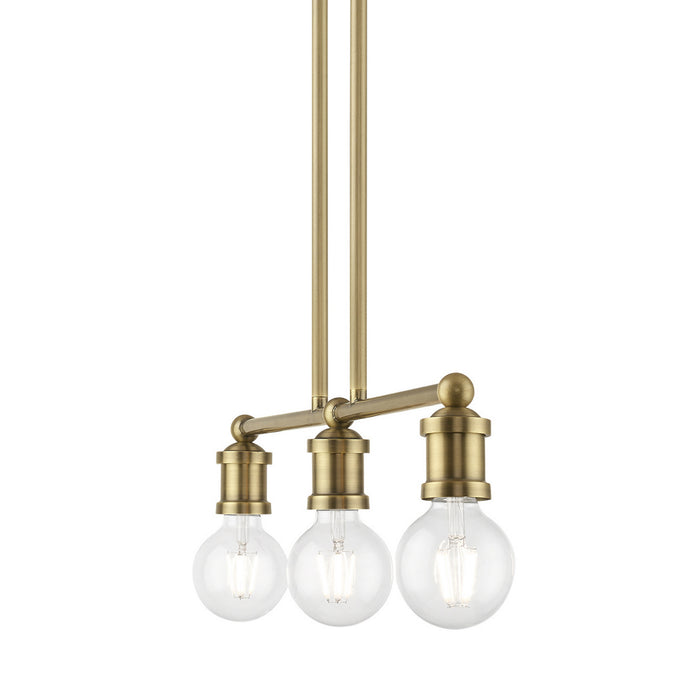 Livex Lighting 47163-01 Three Light Linear Chandelier, Antique Brass