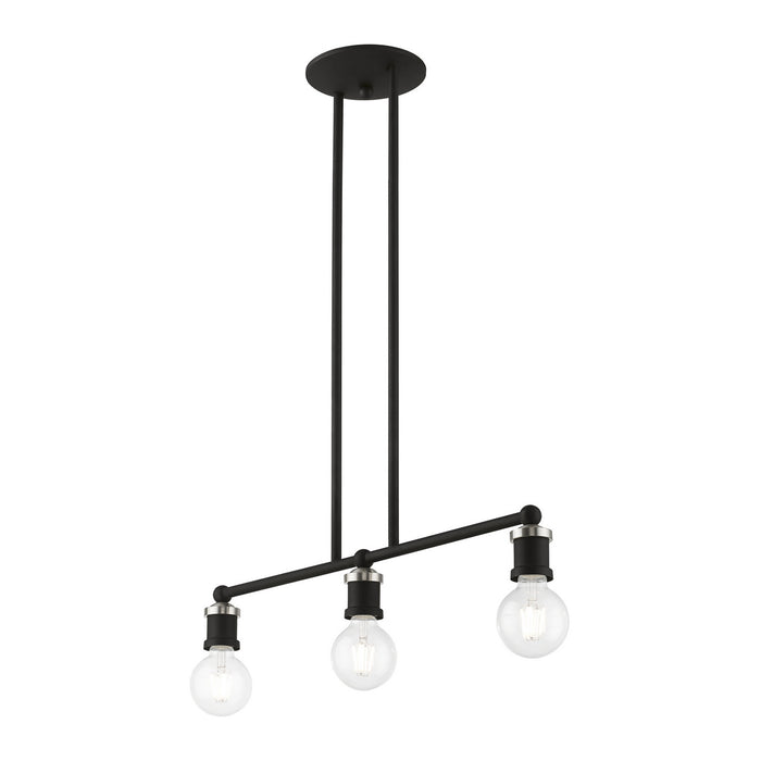 Livex Lighting 47163-04 Three Light Linear Chandelier, Black w/Brushed Nickel
