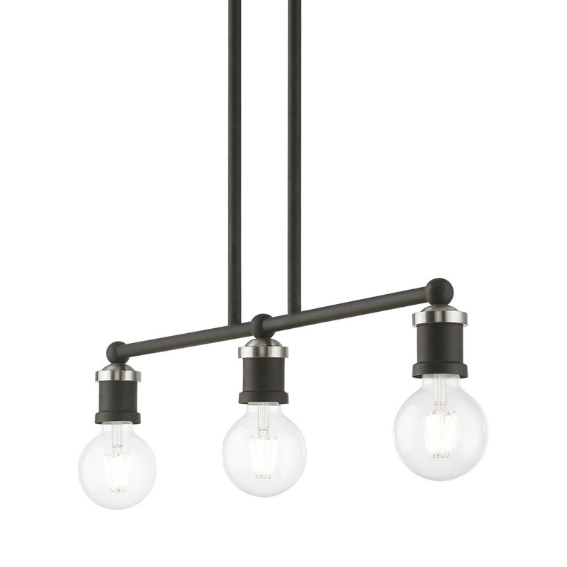 Livex Lighting 47163-04 Three Light Linear Chandelier, Black w/Brushed Nickel