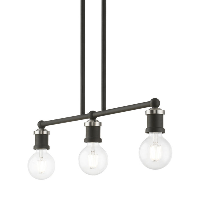 Livex Lighting 47163-04 Three Light Linear Chandelier, Black w/Brushed Nickel
