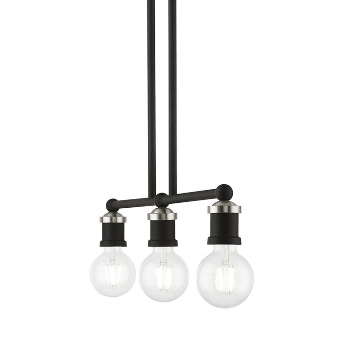 Livex Lighting 47163-04 Three Light Linear Chandelier, Black w/Brushed Nickel