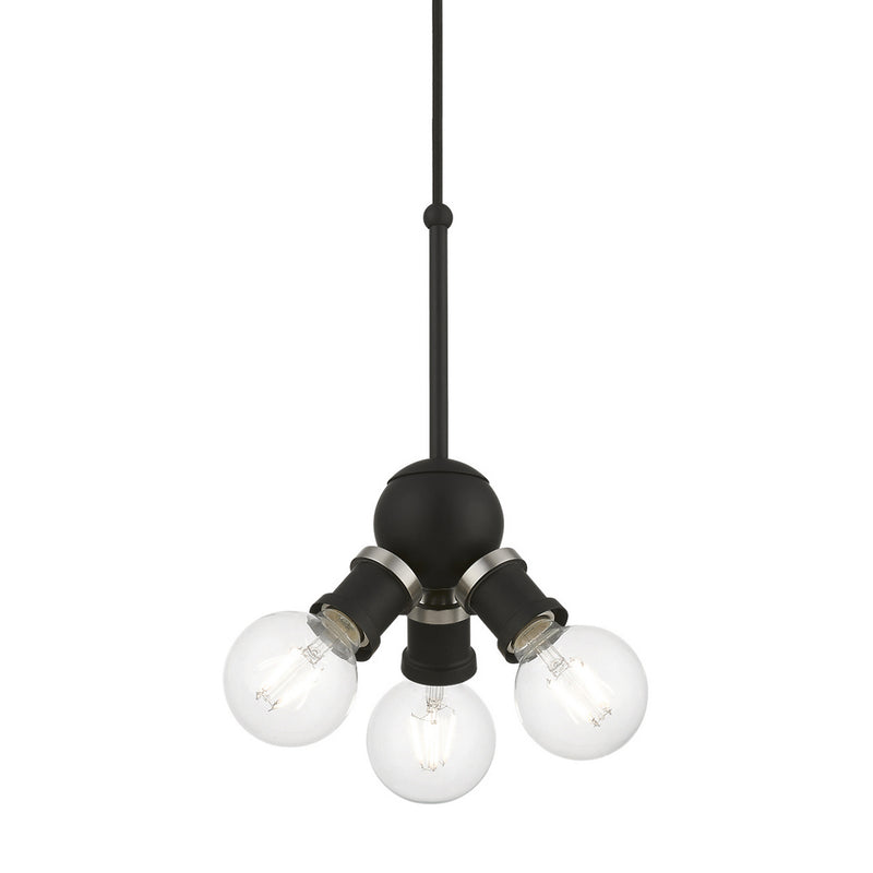 Livex Lighting 47164-04 Three Light Pendant, Black w/Brushed Nickel