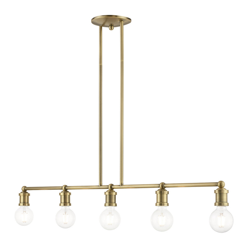 Livex Lighting 47165-01 Five Light Linear Chandelier, Antique Brass