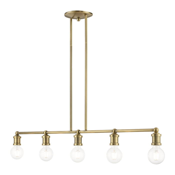 Livex Lighting 47165-01 Five Light Linear Chandelier, Antique Brass