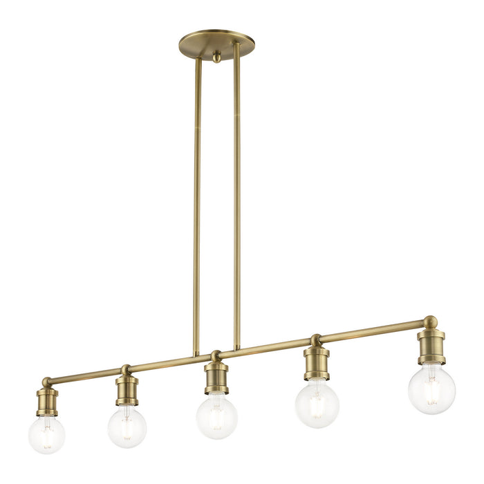 Livex Lighting 47165-01 Five Light Linear Chandelier, Antique Brass