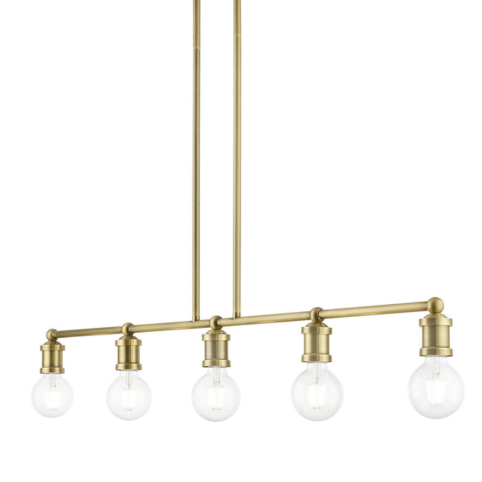 Livex Lighting 47165-01 Five Light Linear Chandelier, Antique Brass