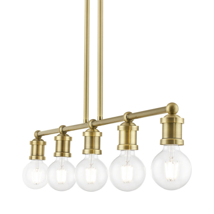 Livex Lighting 47165-01 Five Light Linear Chandelier, Antique Brass