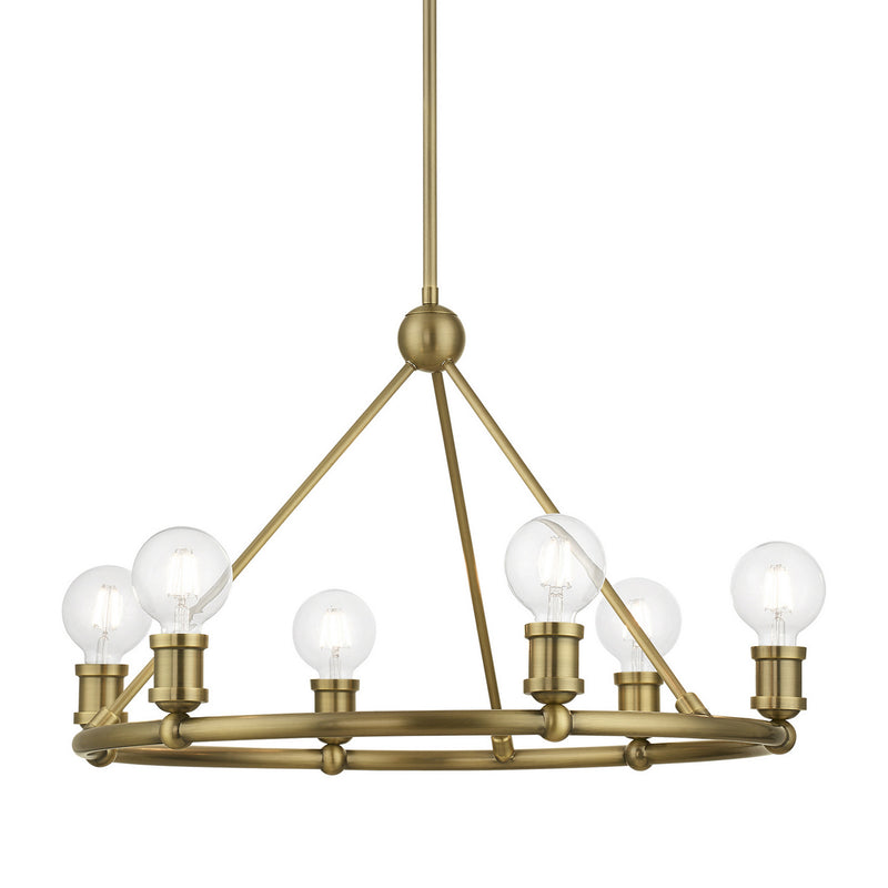 Livex Lighting 47166-01 Six Light Chandelier, Antique Brass