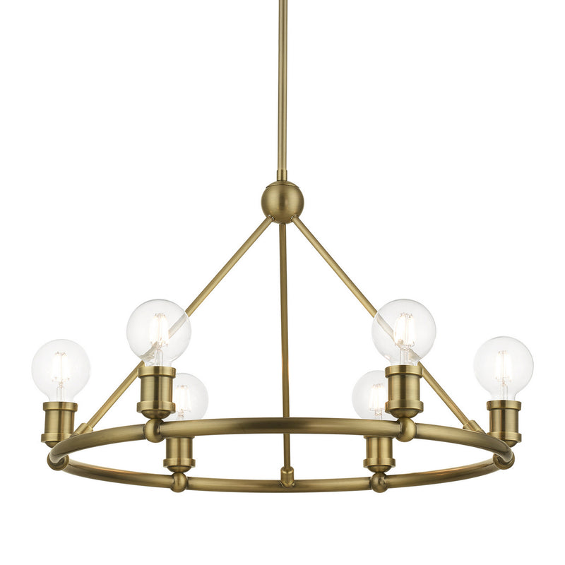Livex Lighting 47166-01 Six Light Chandelier, Antique Brass