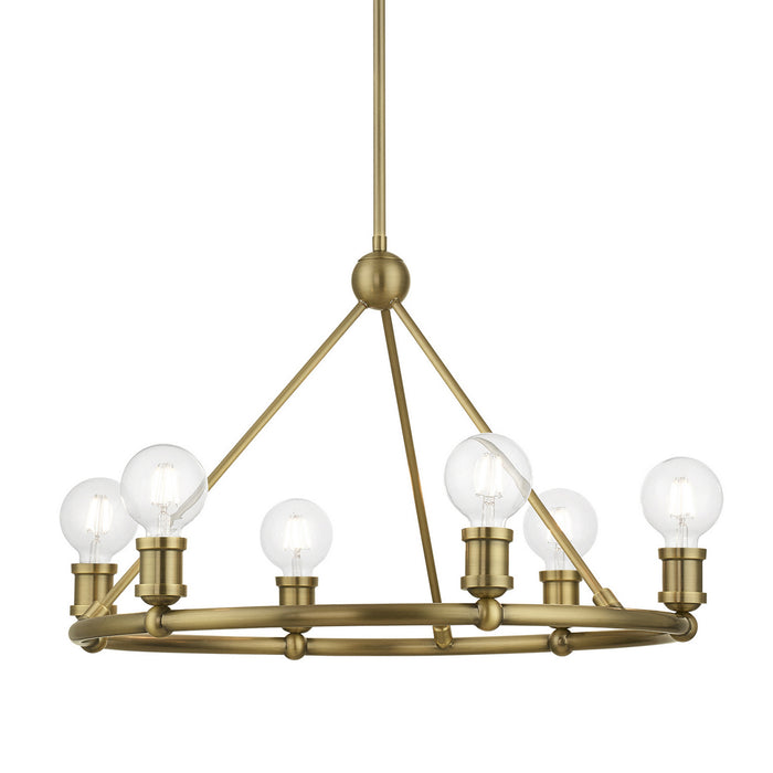Livex Lighting 47166-01 Six Light Chandelier, Antique Brass