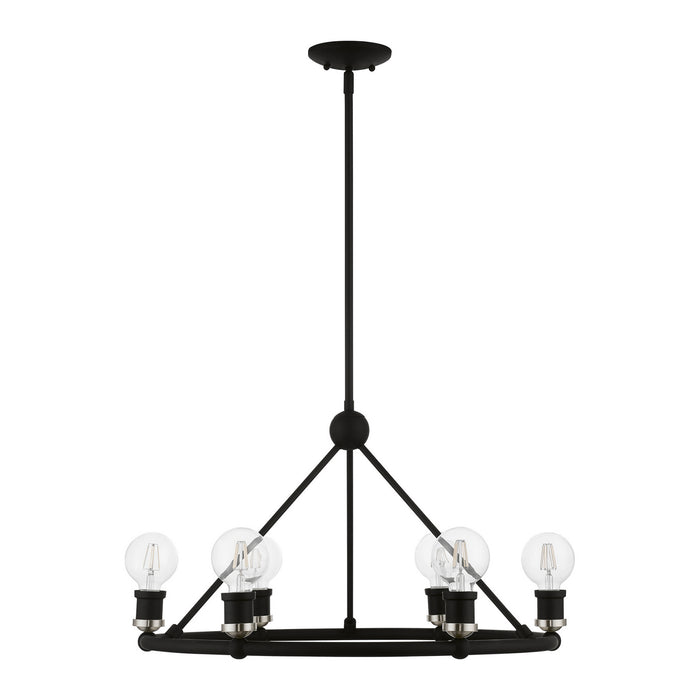 Livex Lighting 47166-04 Six Light Chandelier, Black w/Brushed Nickel