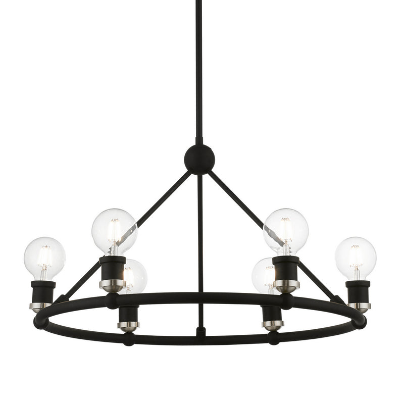 Livex Lighting 47166-04 Six Light Chandelier, Black w/Brushed Nickel