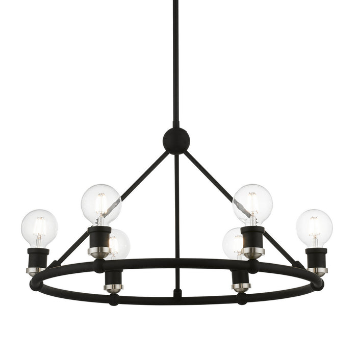 Livex Lighting 47166-04 Six Light Chandelier, Black w/Brushed Nickel