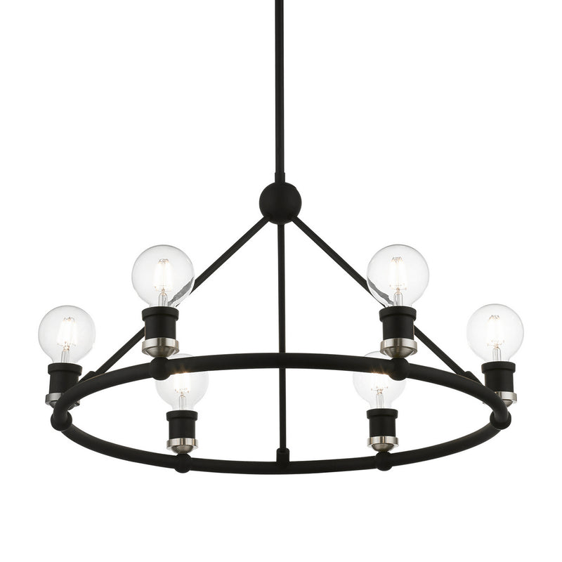 Livex Lighting 47166-04 Six Light Chandelier, Black w/Brushed Nickel