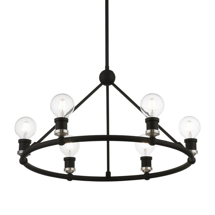 Livex Lighting 47166-04 Six Light Chandelier, Black w/Brushed Nickel
