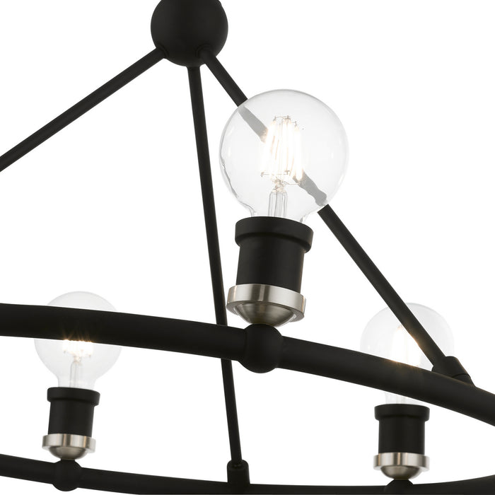 Livex Lighting 47166-04 Six Light Chandelier, Black w/Brushed Nickel