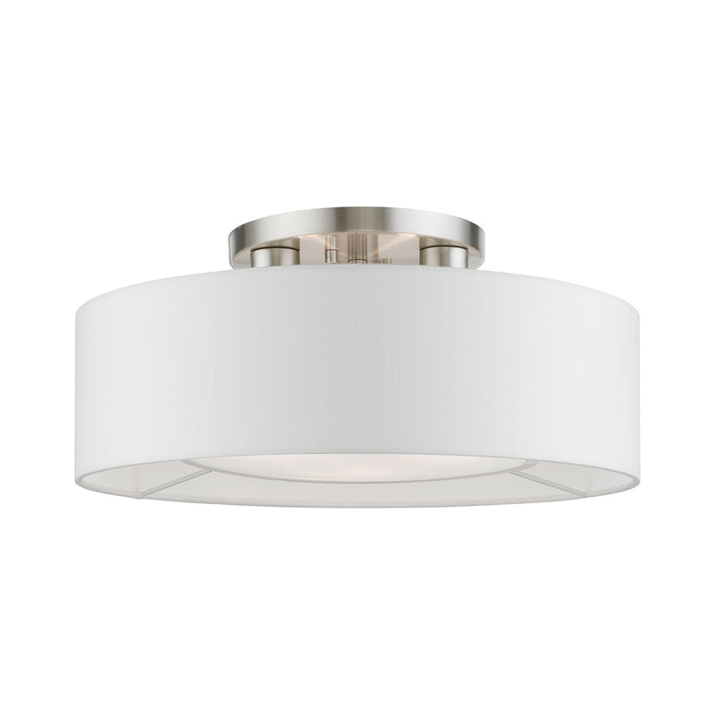 Livex Lighting 47173-91 Three Light Semi-Flush Mount, Brushed Nickel w/Shiny White