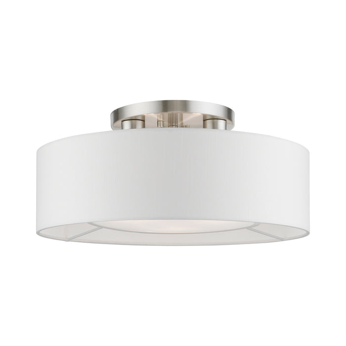 Livex Lighting 47173-91 Three Light Semi-Flush Mount, Brushed Nickel w/Shiny White