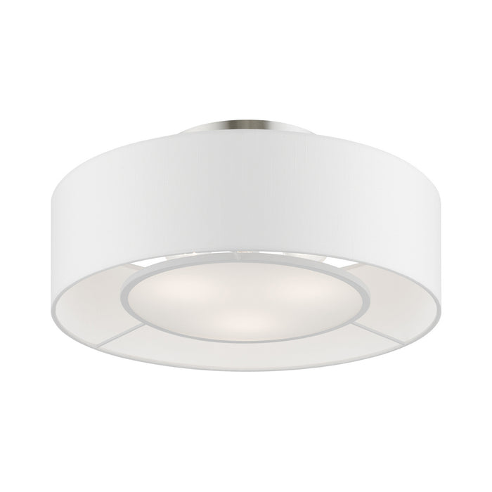 Livex Lighting 47173-91 Three Light Semi-Flush Mount, Brushed Nickel w/Shiny White