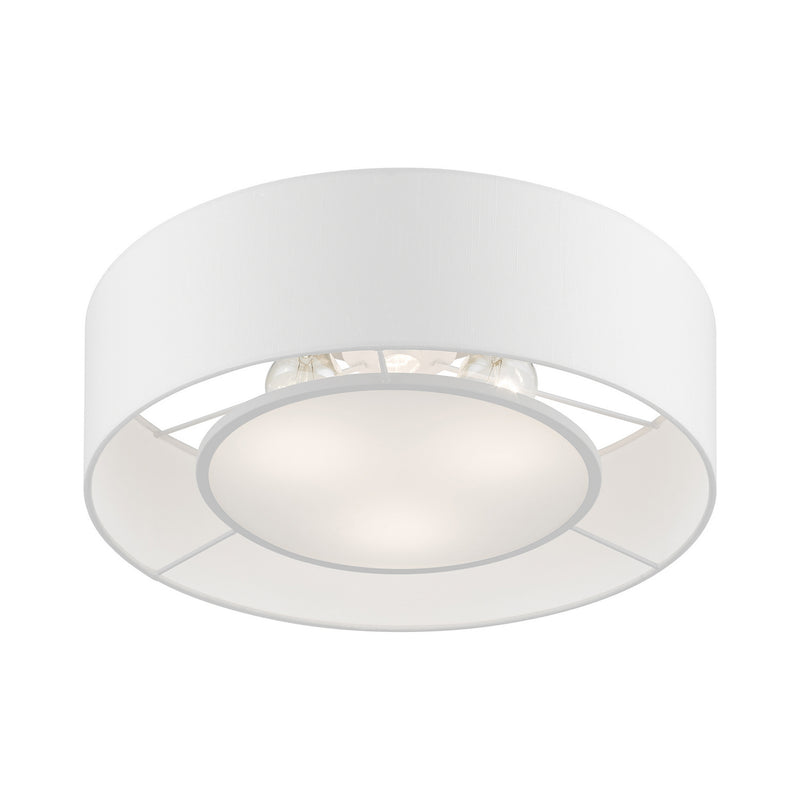Livex Lighting 47173-91 Three Light Semi-Flush Mount, Brushed Nickel w/Shiny White