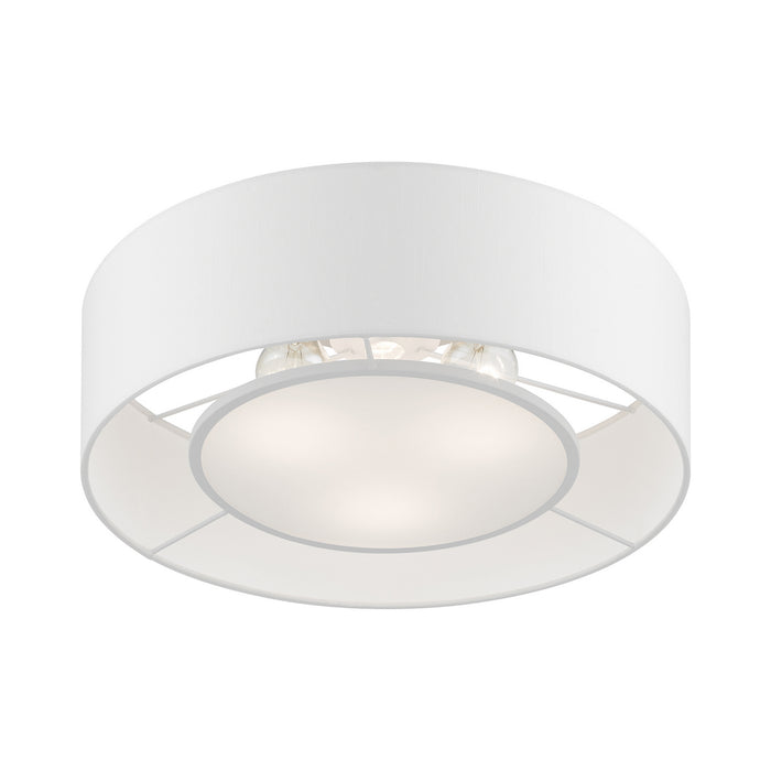 Livex Lighting 47173-91 Three Light Semi-Flush Mount, Brushed Nickel w/Shiny White
