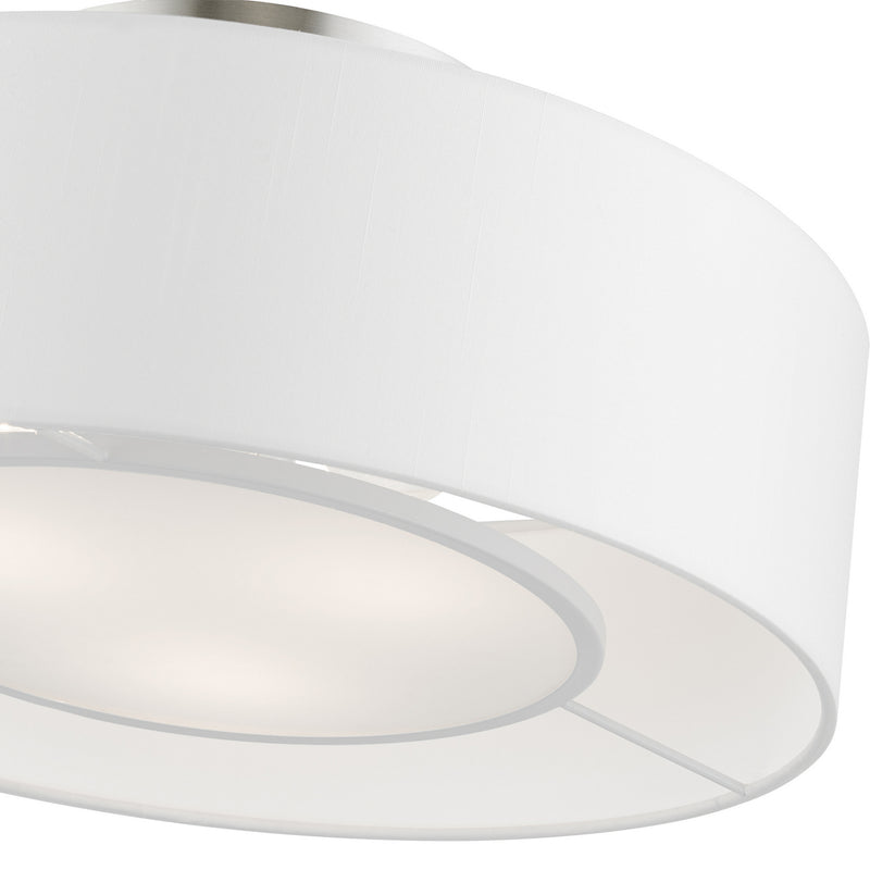 Livex Lighting 47173-91 Three Light Semi-Flush Mount, Brushed Nickel w/Shiny White