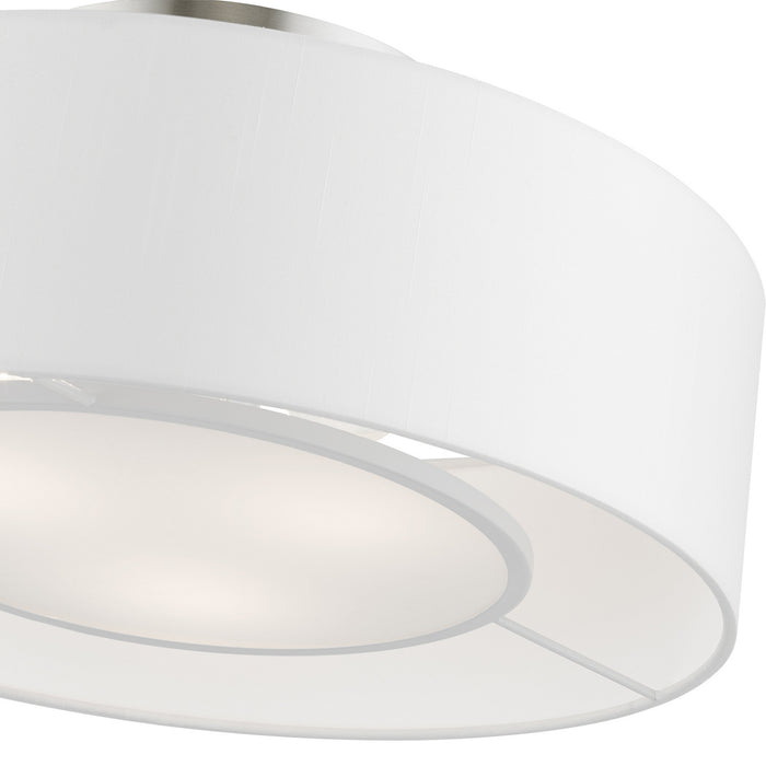 Livex Lighting 47173-91 Three Light Semi-Flush Mount, Brushed Nickel w/Shiny White