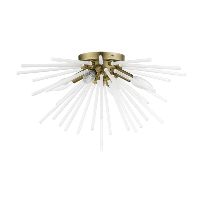 Livex Lighting 48820-01 Four Light Flush Mount, Antique Brass