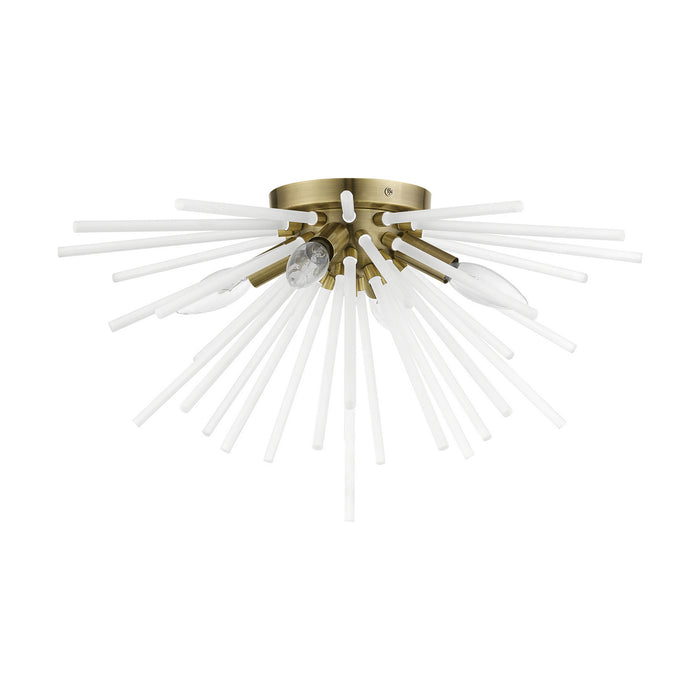 Livex Lighting 48820-01 Four Light Flush Mount, Antique Brass