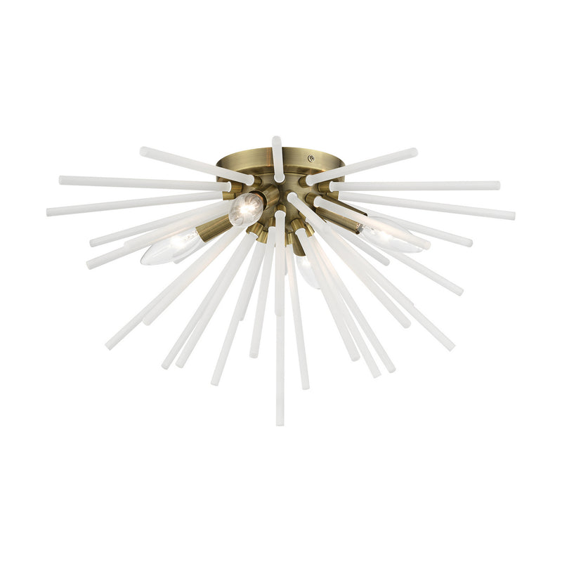 Livex Lighting 48820-01 Four Light Flush Mount, Antique Brass