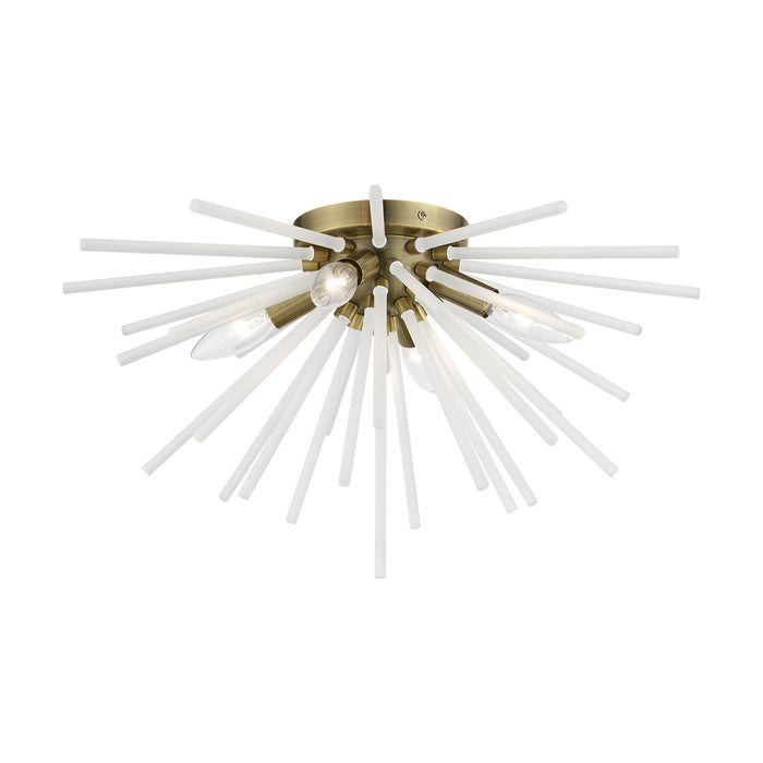 Livex Lighting 48820-01 Four Light Flush Mount, Antique Brass