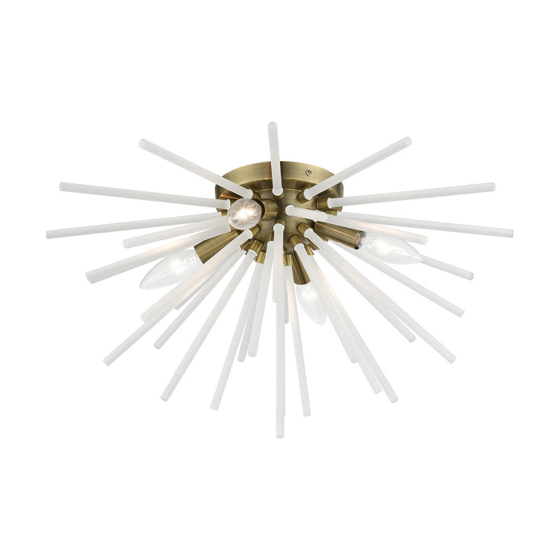 Livex Lighting 48820-01 Four Light Flush Mount, Antique Brass