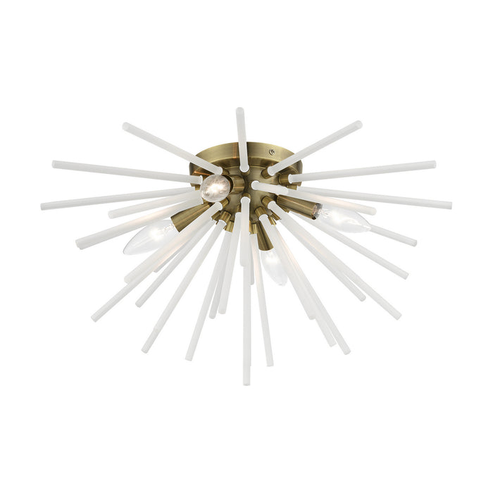Livex Lighting 48820-01 Four Light Flush Mount, Antique Brass