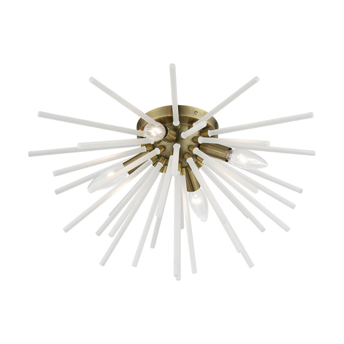 Livex Lighting 48820-01 Four Light Flush Mount, Antique Brass