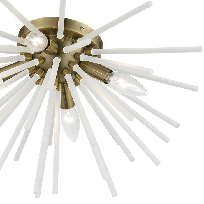 Livex Lighting 48820-01 Four Light Flush Mount, Antique Brass