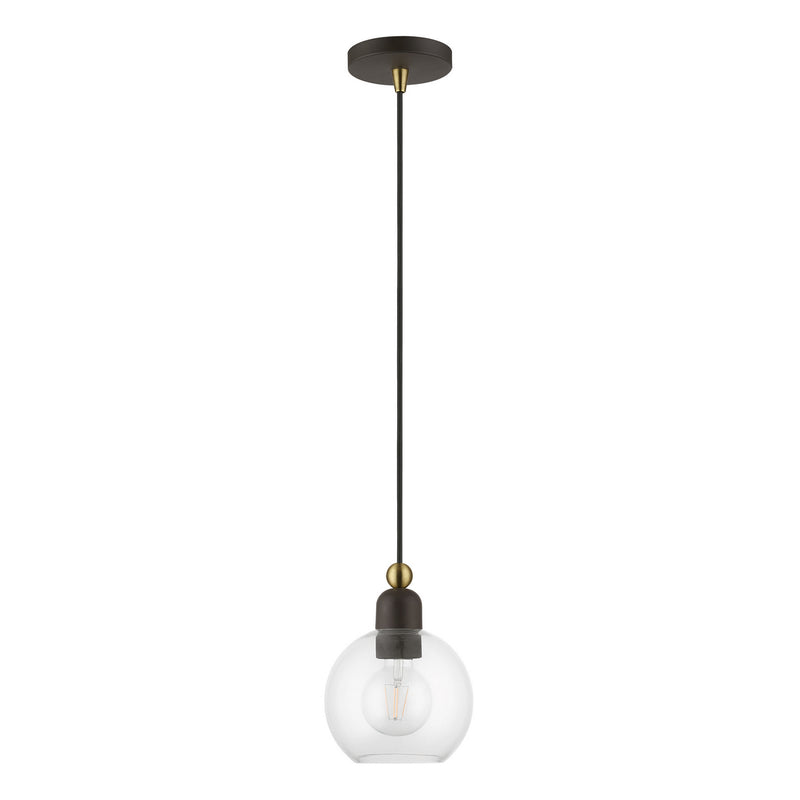 Livex Lighting 48971-07 One Light Mini Pendant, Bronze w/Antique Brass