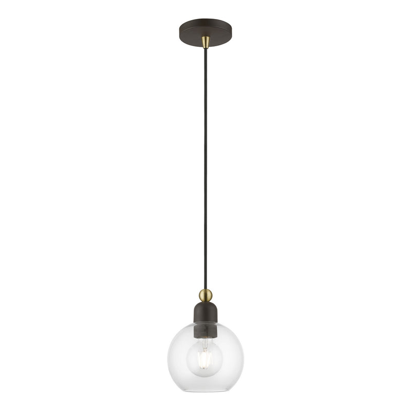 Livex Lighting 48971-07 One Light Mini Pendant, Bronze w/Antique Brass