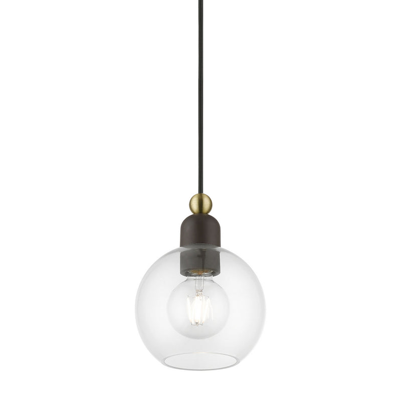 Livex Lighting 48971-07 One Light Mini Pendant, Bronze w/Antique Brass