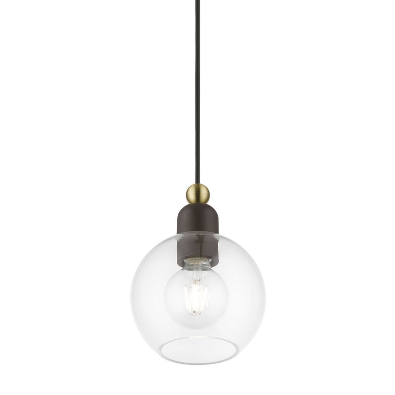 Livex Lighting 48971-07 One Light Mini Pendant, Bronze w/Antique Brass