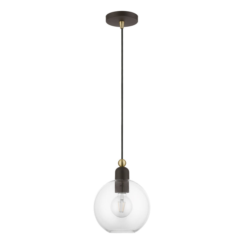 Livex Lighting 48972-07 One Light Pendant, Bronze w/Antique Brass