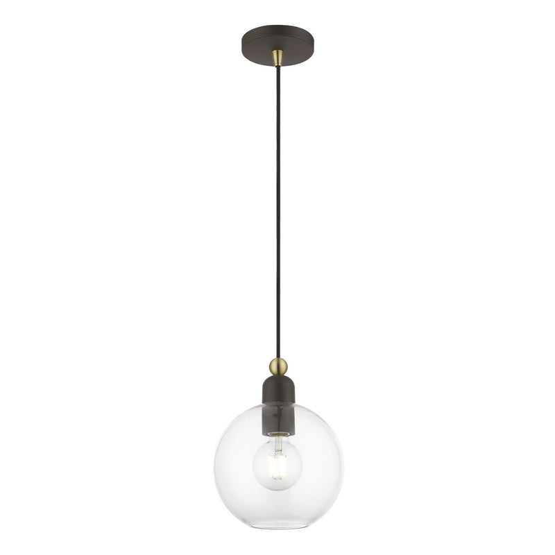 Livex Lighting 48972-07 One Light Pendant, Bronze w/Antique Brass