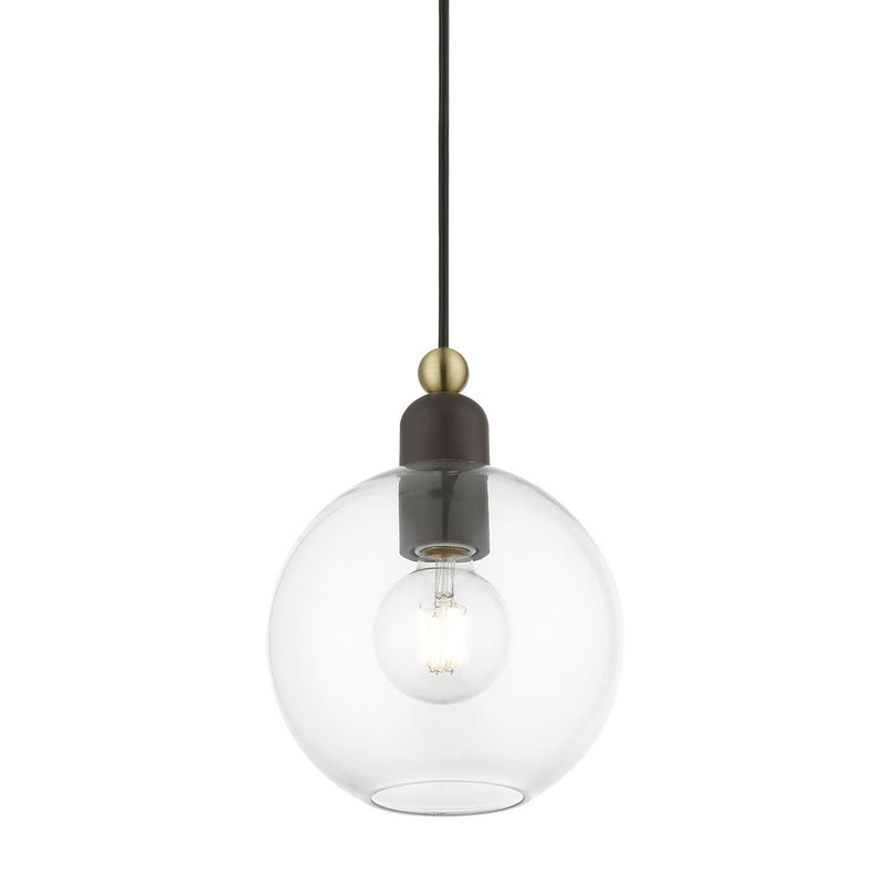 Livex Lighting 48972-07 One Light Pendant, Bronze w/Antique Brass
