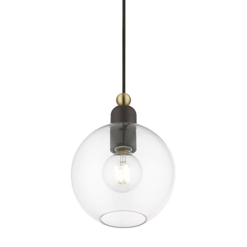 Livex Lighting 48972-07 One Light Pendant, Bronze w/Antique Brass