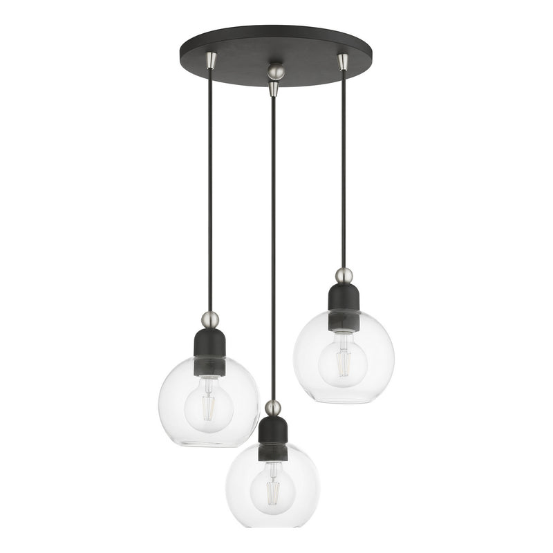 Livex Lighting 48973-04 Three Light Pendant, Black w/Brushed Nickel