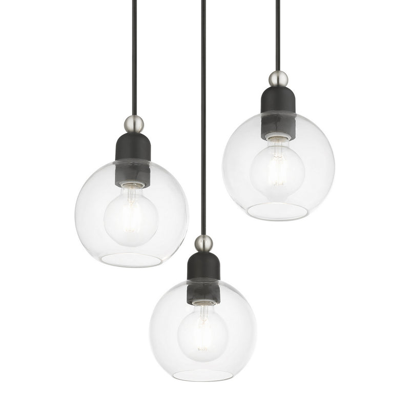 Livex Lighting 48973-04 Three Light Pendant, Black w/Brushed Nickel