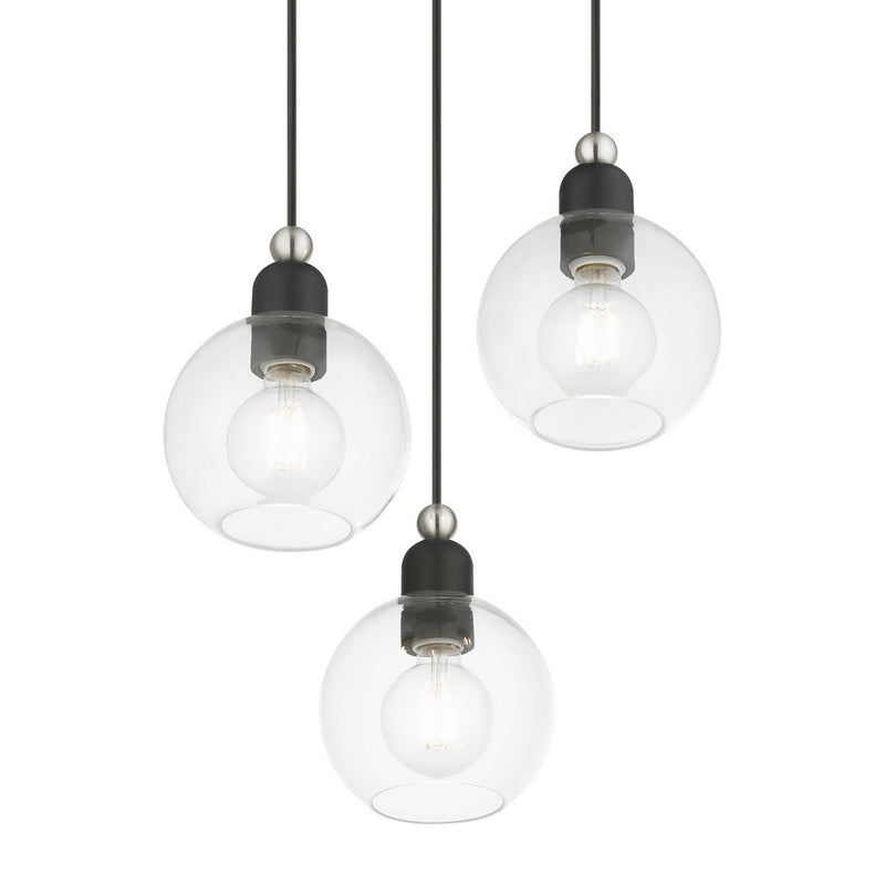 Livex Lighting 48973-04 Three Light Pendant, Black w/Brushed Nickel