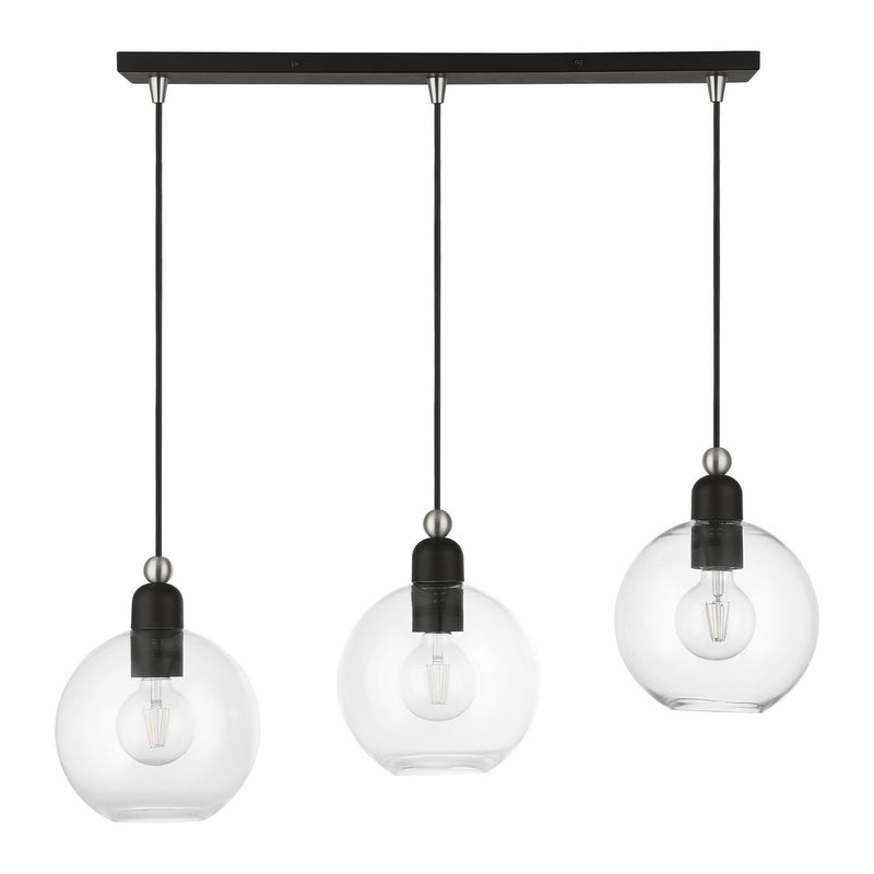 Livex Lighting 48974-04 Three Light Linear Chandelier, Black w/Brushed Nickel