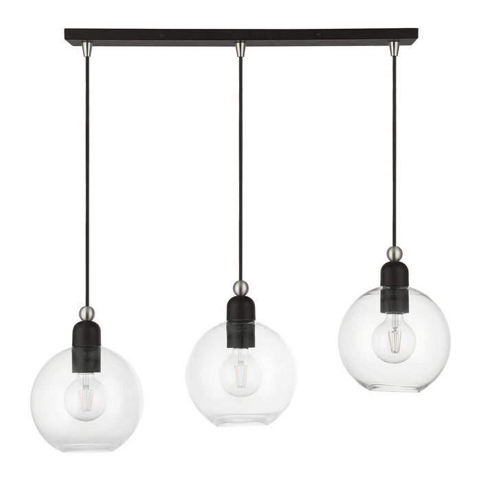 Livex Lighting 48974-04 Three Light Linear Chandelier, Black w/Brushed Nickel