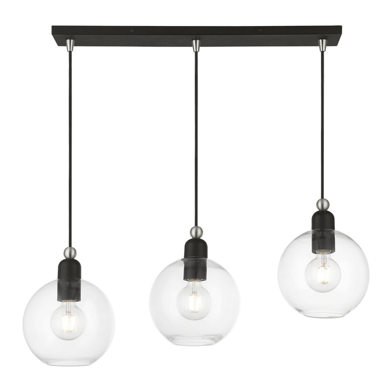Livex Lighting 48974-04 Three Light Linear Chandelier, Black w/Brushed Nickel