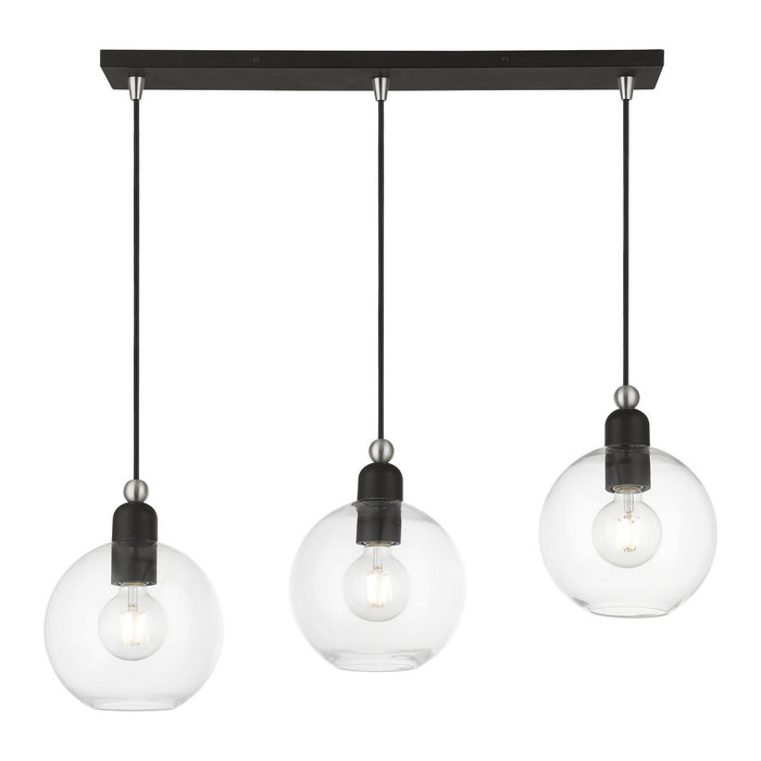 Livex Lighting 48974-04 Three Light Linear Chandelier, Black w/Brushed Nickel